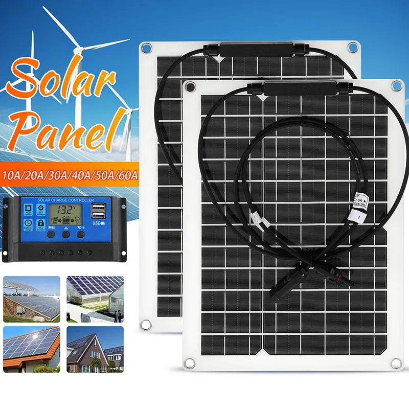 30W-600W Flexible Solar Panel 12V Battery Charger Dual USB With 10A-100A Controller Solar Cell Power Bank for Phone Car Yacht