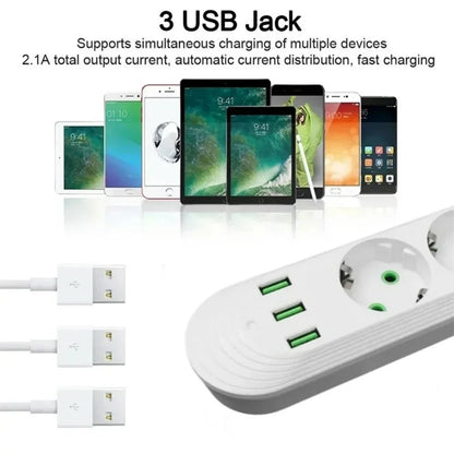 2500W EU Plug Power Socket 2m Extension Cable 3 USB Jack 3/4/5 Holes Power Strip Socket Network Filter With USB Ports Charging