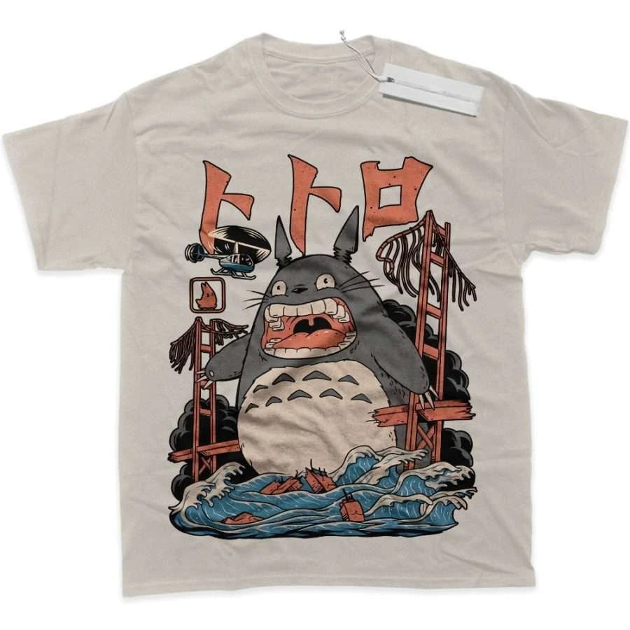 Men's T Shirt Sports T Shirt Short Sleeve T Shirt My Neighbor Totoro Grey Cat White Teeth Red Paper Planes Blue Wave Print