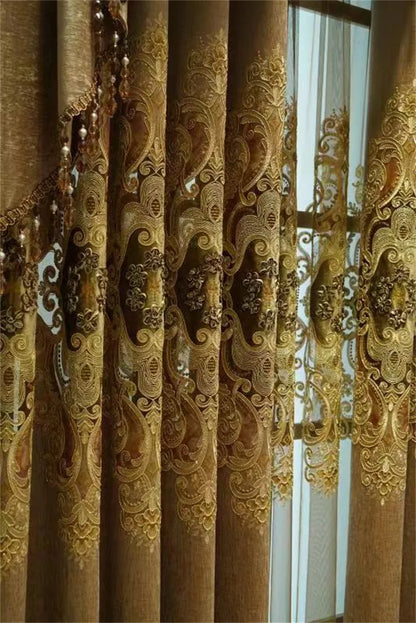 Europe Luxury Style Embroidery Chenille Blackout Curtain High Quality Decoration Living Room Dining Room Bedroom Valance Curtain