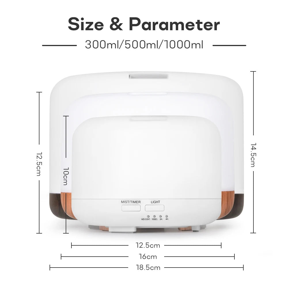 Air Humidifier Essential Oil Diffuser 300ML 500ML 1000ML With Lights Remote Control Ultrasound Electric Aromatherapy Diffuser