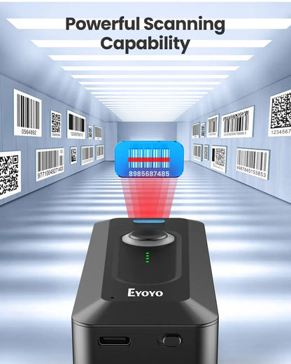 Eyoyo 2D Bluetooth Barcode Scanner Wireless Portable Mini QR Bar Code Reader Scanner with Clip 2000mAh Battery