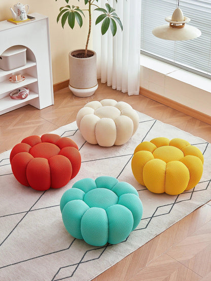 Nordic Sofa Pedal Simple Round Stool Low Ottomans Living Room Sofa Footstool 3D Fabric Creative Leg Footstool Pumpkin Footstools