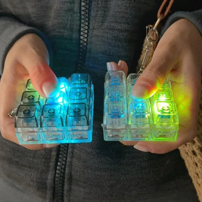 LED 9 Keys Keycap Keychains for Women Men Luminous Stress Relief Finger Pendants Fidget Keyboard Backpack Key Button Keyrings