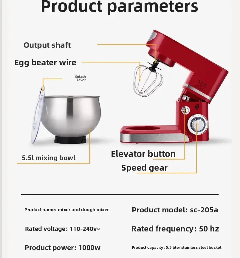 110V/220V Dragon Stand Mixer Small Household Multi-function Dough Kneader Cream Whisker Automatic LAB