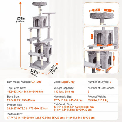 SucceBuy Cat Tree for Indoor Cats 45.2"  Tower with Cat Condo Sisal Scratching Post HammockTop Perch Jumping Platforms Dark Grey