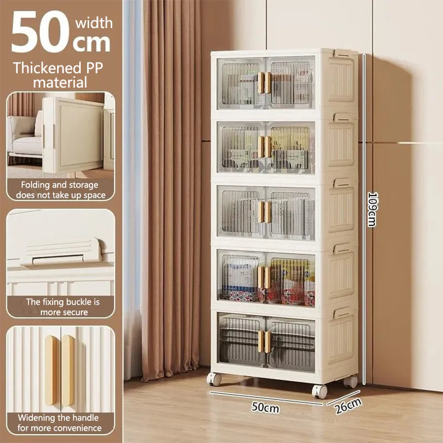 Multi-Functional Folding Storage Cabinet with Doors for Home Office Kitchen Bathroom Organizer White Black Gray