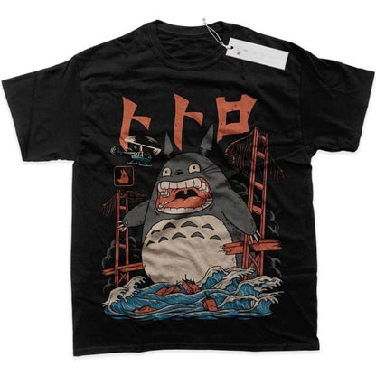 Men's T Shirt Sports T Shirt Short Sleeve T Shirt My Neighbor Totoro Grey Cat White Teeth Red Paper Planes Blue Wave Print