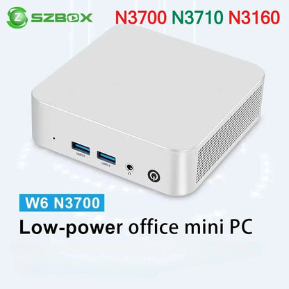 SZBOX W6 Intel N3700/ N3710/N3160 Mini PC DDR 2*SATA SSD Wifi BT Pocket Office Computer Windows 10 Computer