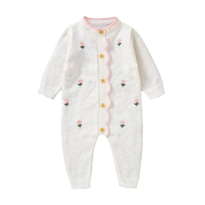 Newborn Baby Rompers Knit Infant Girl Jumpsuit Long Sleeve Autumn Toddler Kid Clothes Fashion Ruffles Embroidered 0-18M Overalls
