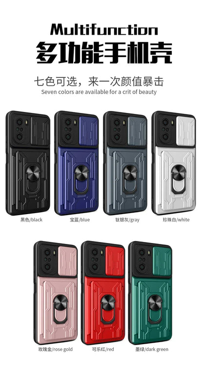 For xiaomi poco f3 case slide card camera armor phone case for pocophone little poco f3 f 3 pocof3 f3poco car holder back cover