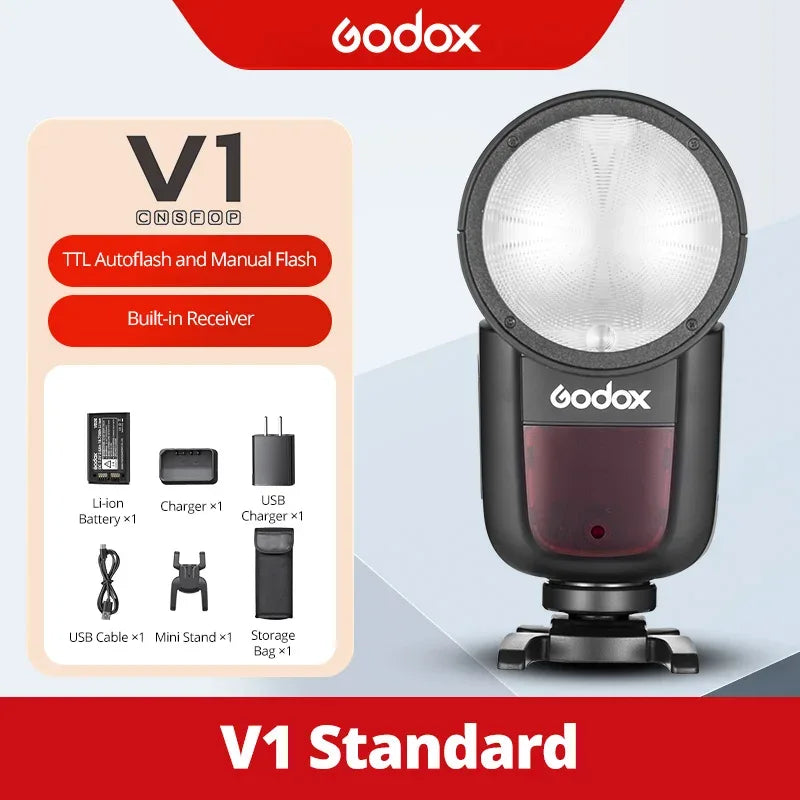 GODOX V1 Camera Flash TTL HSS Speedlight 1/8000s Li-ion Battery Speedlite Flash for Canon Sony Nikon Fuji Pentax V1C V1S V1N V1F