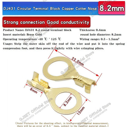100PCS Circular Terminal Blocks DJ431 O-ring lugs Cold pressed connectors Copper lugs Terminal blocks Open ended bare ends 6.3mm