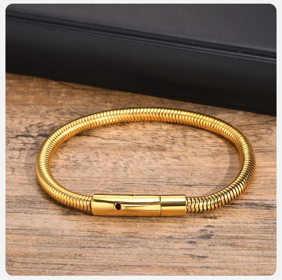 Vnox 5mm Round Snake Chain Bracelets for Men Women Black Silver Color Waterproof Cocoon Links Wristband Simple Cool Jewelry