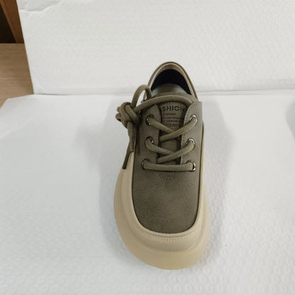 Koznoy 3.5cm Cow Genuine Leather Women Flats Fall Vulcanize Chunky Sneaker Loafer High Brand Platform Slippers Autumn Shoes
