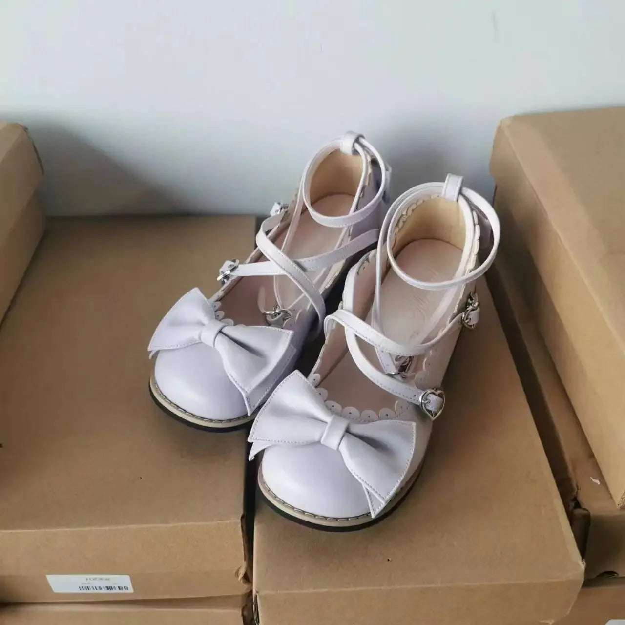 Lolita Shoes Women Flats Low Round With Cross Straps Bow Cute Girls Princess Tea Party Shoes Students Lovely Shoes Size 34-41