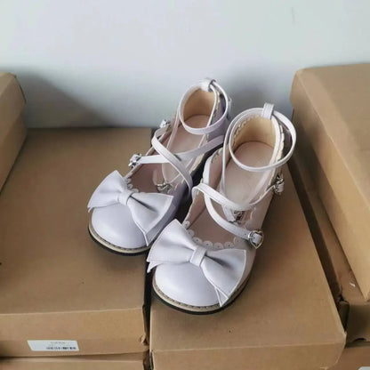 Lolita Shoes Women Flats Low Round With Cross Straps Bow Cute Girls Princess Tea Party Shoes Students Lovely Shoes Size 34-41