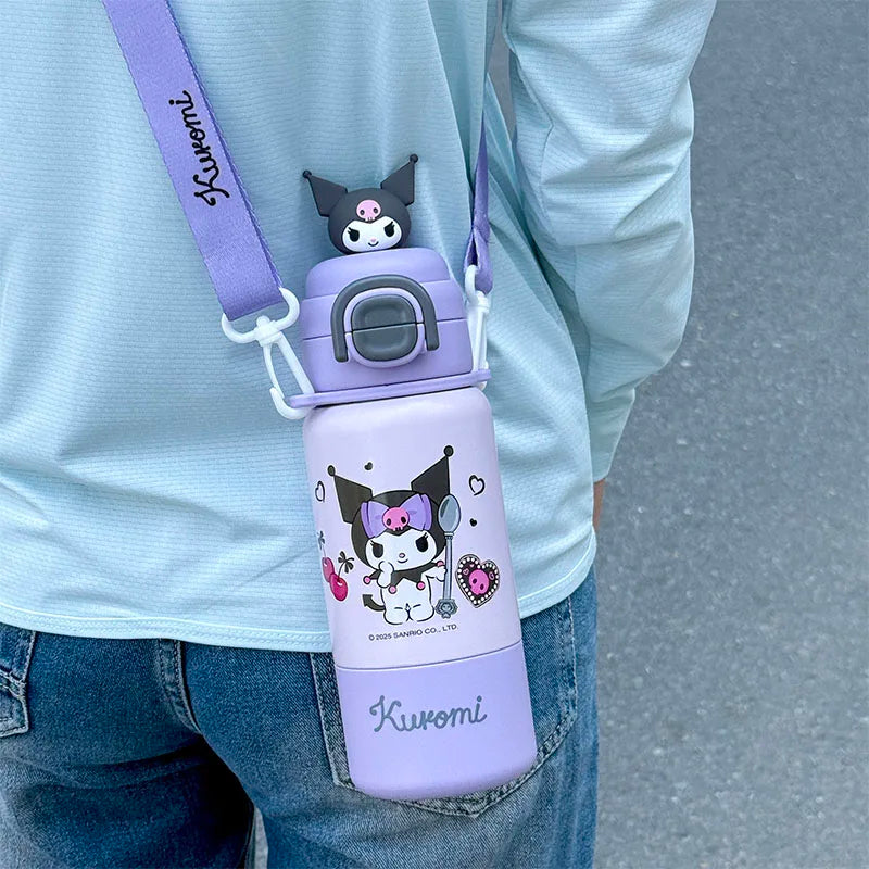 1pc Kuromi Stainless Steel Cute Insulated Cup - 500ML with Crossbody Strap, Portable Water Bottle for Outdoor Sports