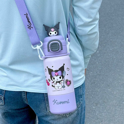 1pc Kuromi Stainless Steel Cute Insulated Cup - 500ML with Crossbody Strap, Portable Water Bottle for Outdoor Sports