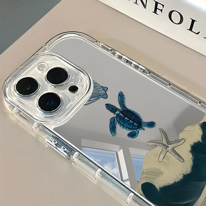 Ocean Turtle Beach Pattern Back Mirror Phone Case for IPhone 11 12 13 14 15 16 17 Pro Max X XR XS 7 8 Plus Air Shockproof Cover