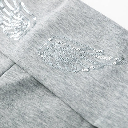 Casual Sequined Angel Wings Oversized Hoodie Women Loose Grey Long Sleeve Street Warm Pullover 2025 Winter Lady Daily Wear New