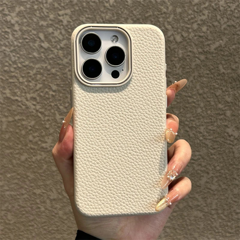 Luxury Business Lichee Pattern Leather Texture TPU Case For iPhone 16 15 14 13 12 11 Pro Max 16 Plus Shockproof Matte Soft Cover