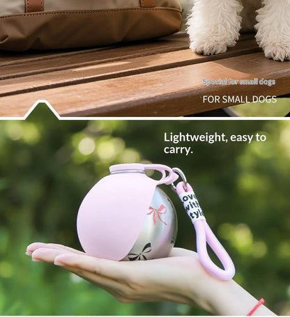 Lovewithstyle Dog Portable Water Bottle 304 Stainless Steel Ball Shaped Refillable Foldable Hook Outdoor Walking Hiking For Pet