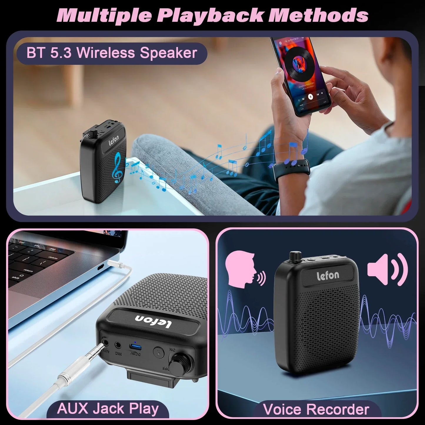 Portable Wireless Voice Amplifier with Lavalier Microphone Rechargeable Clip On Megaphone Speaker for Teacher Tour Guide Outdoor