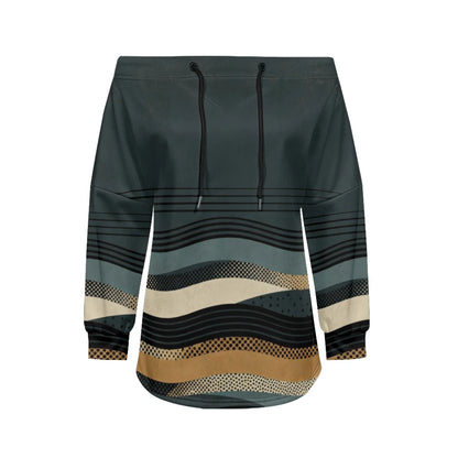 Trendy Off-Shoulder Sweatshirts with Striped & Polka Dot Patterns Drawstring Casual Loose-Fit Top for Women Casual Streetwear