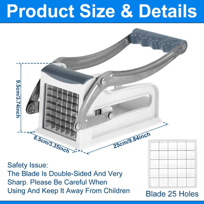 French Fry Cutter Stainless Steel Potato Chipper Fast Cutting Manual Food Slicer Kitchen Vegetable Cutter with 25/49Hole Blade