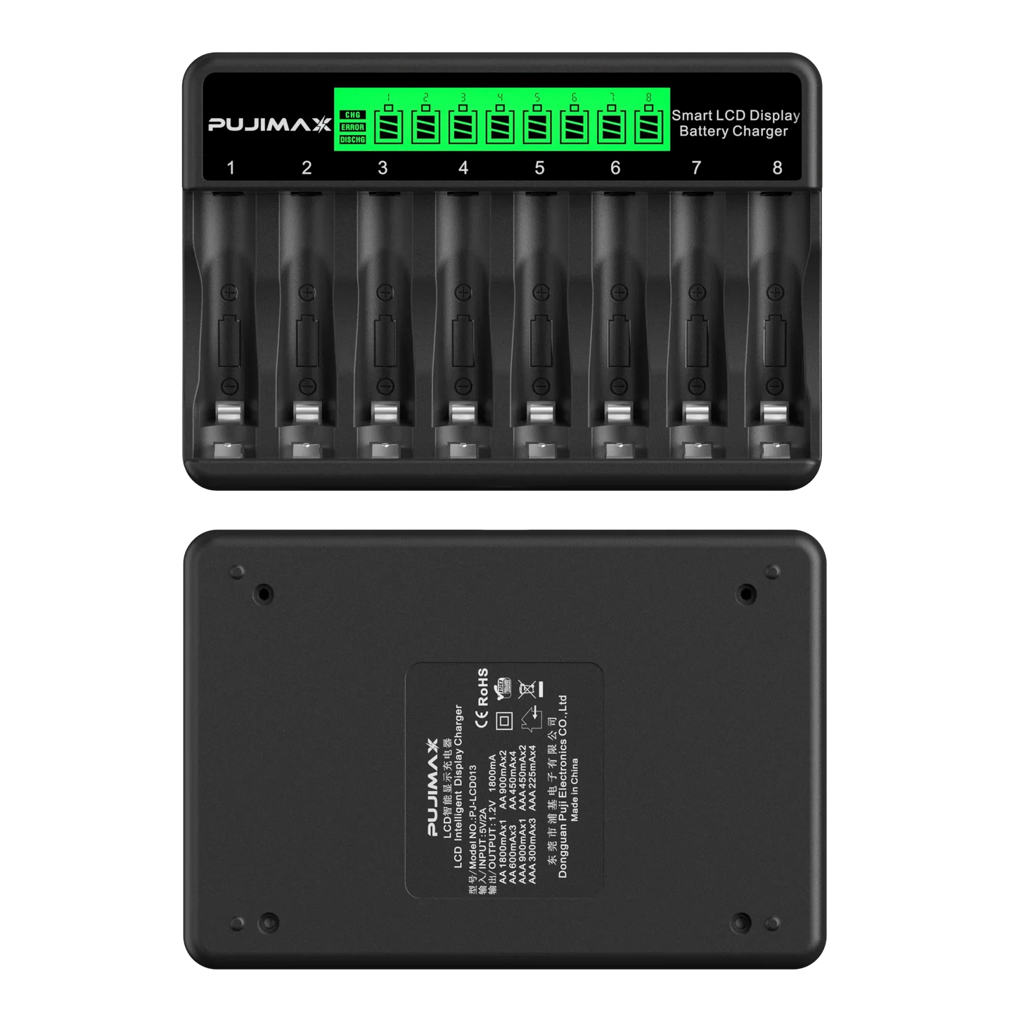 PUJIMAX 8-Slots LCD Display Fast Smart Battery Charger Type-C Charging For 1.2V Ni-MH Ni-CD AA AAA  Rechargeable Battery Charger