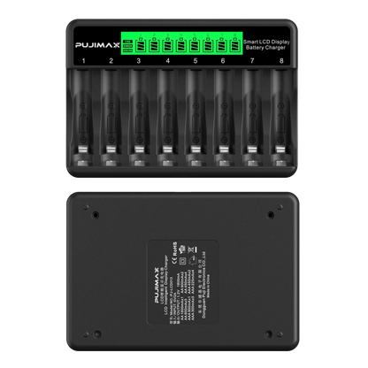 PUJIMAX 8-Slots LCD Display Fast Smart Battery Charger Type-C Charging For 1.2V Ni-MH Ni-CD AA AAA  Rechargeable Battery Charger