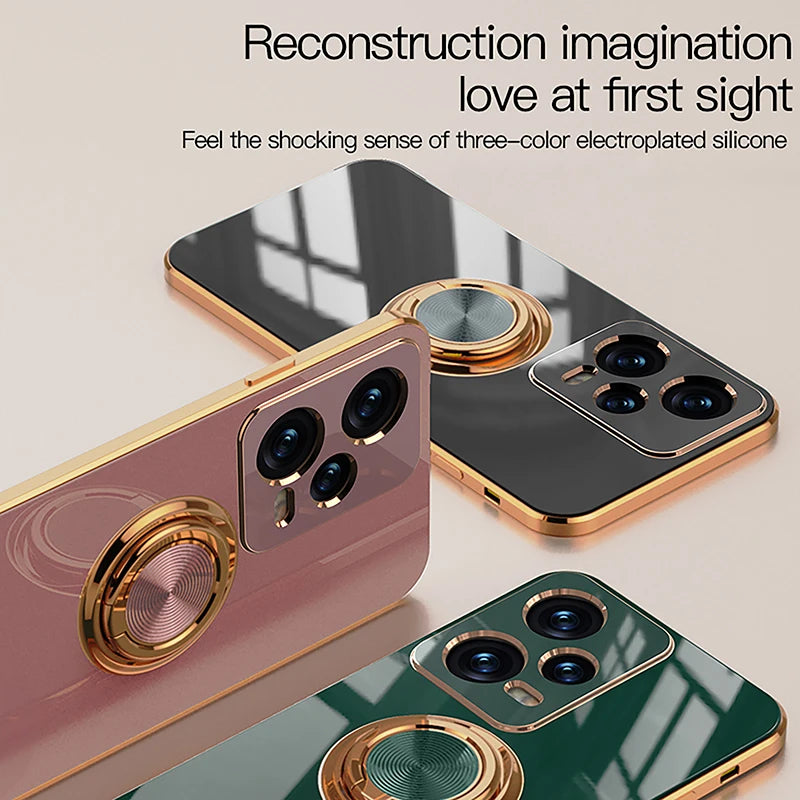 Luxury Plating Silicone Magnetic Holder Stand Case For XiaoMi 13T 14T Redmi 13C 14C 4G Note 12 13 14 Pro Plus 5G Back Cover