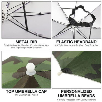 Foldable Head Umbrella Hat Portable Foldable Rain Umbrella Hat Outdoor Fishing Sunshade Hat for Golf Gardening Camping