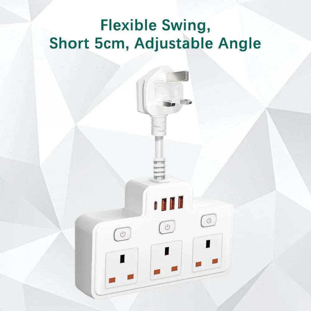 UK Plug AC Power Strip Wall Mounted Independent Switch Socket European Standard Plug With USB C Ports Charging Network Filter