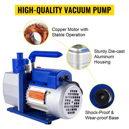 SucceBuy Vacuum Pump 7 CFM 1/3 HP Single Stage for R12 R22 R134a R410a Systems 5PA Vacuum Refrigerant  for Automobile Reparation