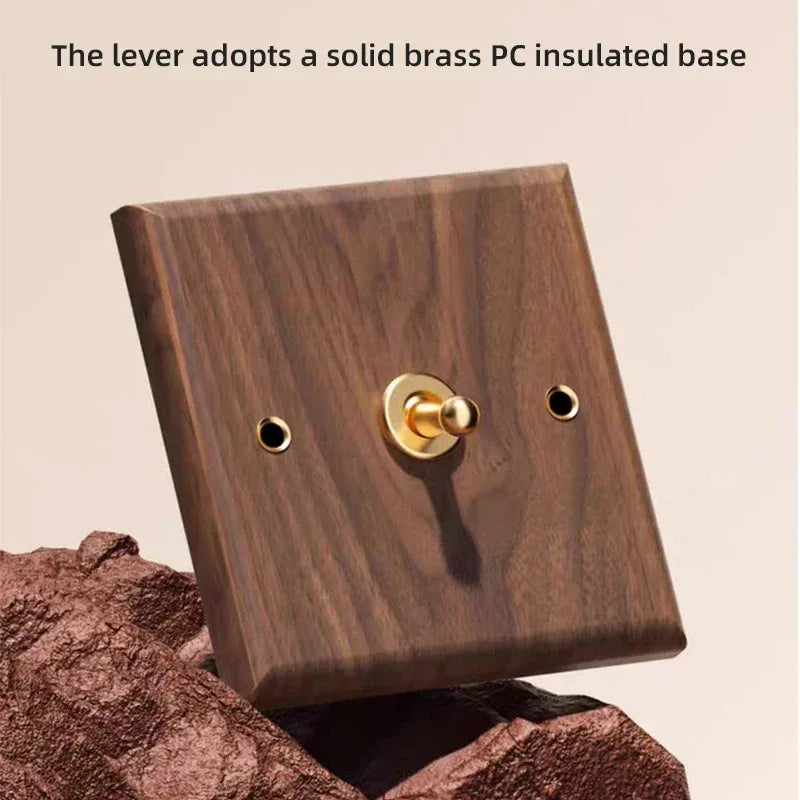 Black walnut retro European retro wall lamp switch socket, solid wood brass toggle switch board 1-4Gang 2Way antique home switch
