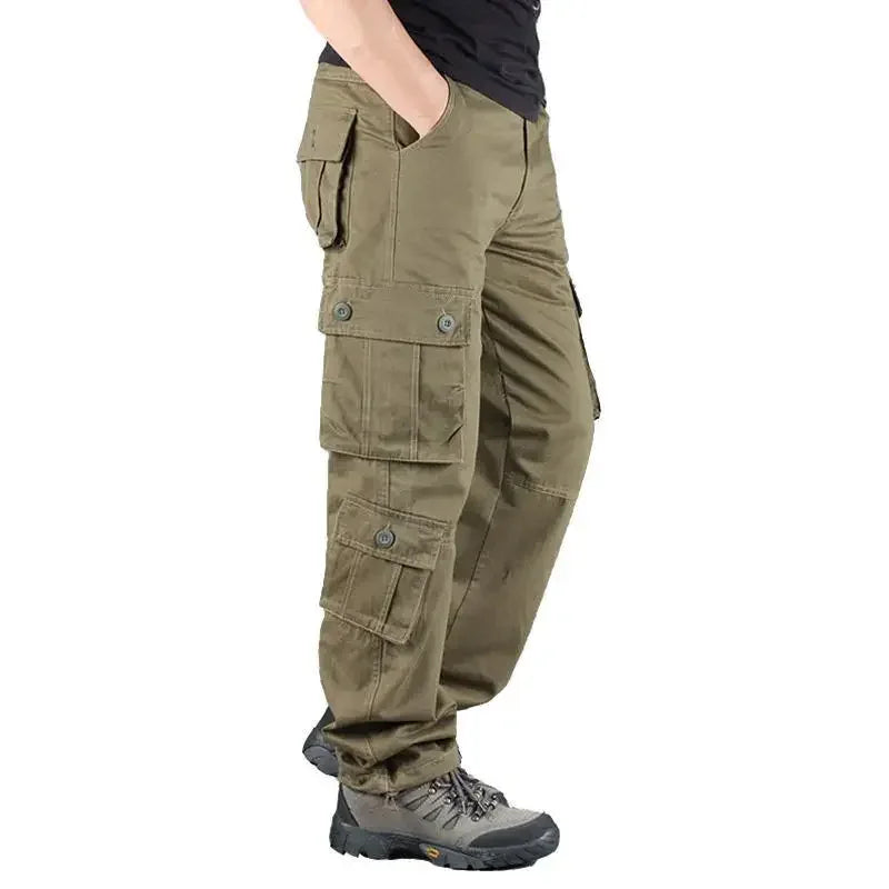 Cross-Border Men's Cargo Pants Spring Autumn Loose-Fit Pure Cotton Multi-Pocket Plus Size Straight-Leg Casual Pants