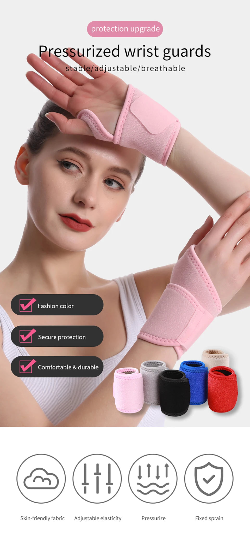 GOBYGO 1Pcs Wrist Support Sport Fitness Wristband Training Safety Hand Bands Sprain Gym Wrist Thumb Support Straps Wraps Bandage
