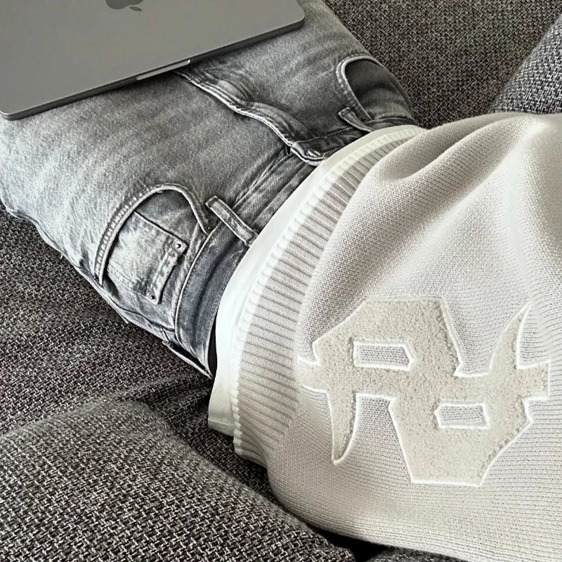 Round Neck Knitted Loose Pullover Oversized Men Full Sleeve Sweater Gothic Embroidery Daily Street Commute Y2k Outfits