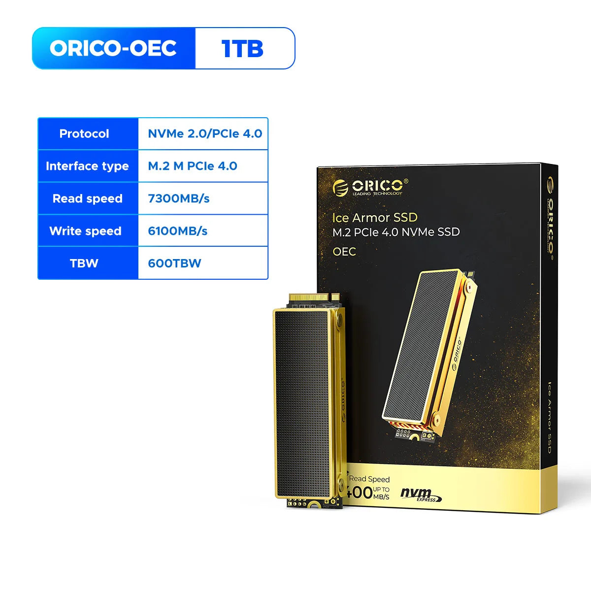 ORICO Gaming PCIe4.0 M.2 NVMe SSD PS5 7400MB/S Internal Solid State Drive Gen4 for High End Computing Gamer Heavy Duty Works
