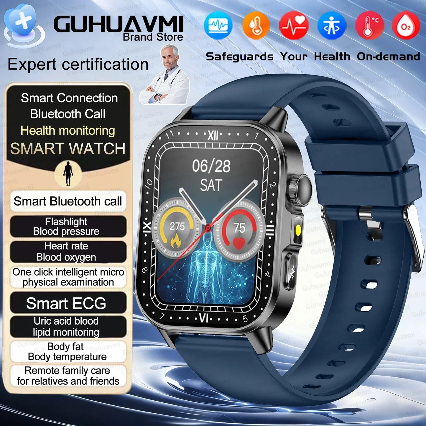 2026 New Health Smart Watch Precise Measurement ECG+PPG Blood Pressure Uric Acid Body Fat Analysis call SmartWatch For Men Women