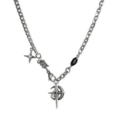 New Y2K Cuban Figaro Chain Star Moon Pendant Necklace Men Punk Black Zircon Chain Choker Necklace For Men Jewelry Gifts