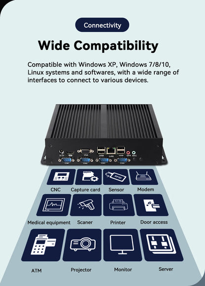 XCY Fanless Industrial Mini PC Intel Core I5-3317U 4x COM DB9 8x USB Support Windows XP/7/8/10 Linux