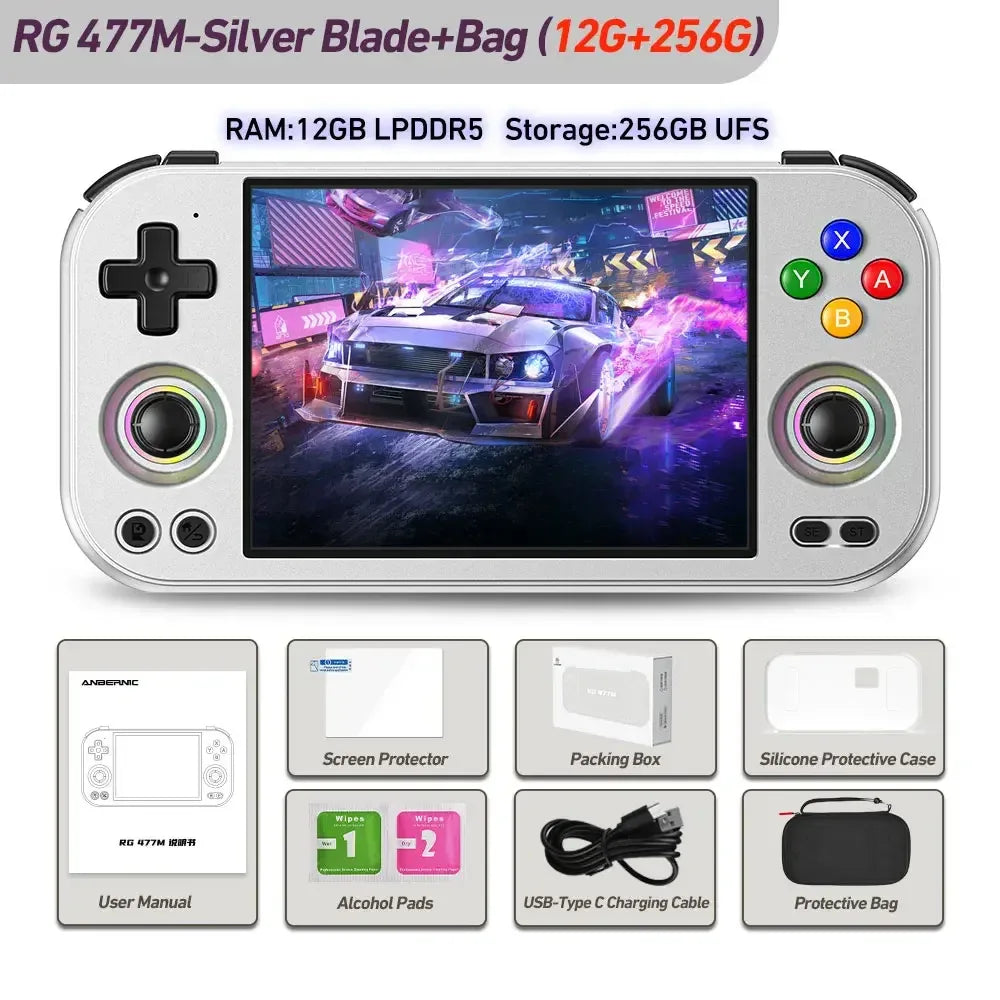ANBERNIC RG 477M Retro Handheld Game Console 4.7" LTPS In-Cell Screen Android Video Game Player Dimensity 8300 AI Assistant FOTA