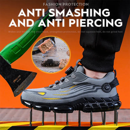 Breathable Men Boots Rotating Buttons Safety Shoes Men Puncture-Proof Work Boots Steel Toe Shoes Light Indestructible Shoes