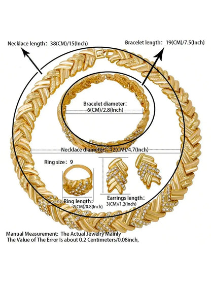 Dubai Jewelry Set For Woman 18K Gold Plated Luxury Necklace Earrings Bracelet and Ring Set Jewelry Wedding Party Trending