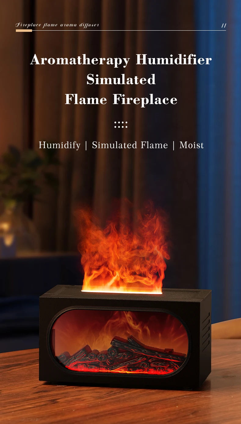 250ml Flame Fireplace Aroma Humidifier Colorful Light Aromatherapy Essential Oil Diffuser with Timed Auto Off for Home Bedroom