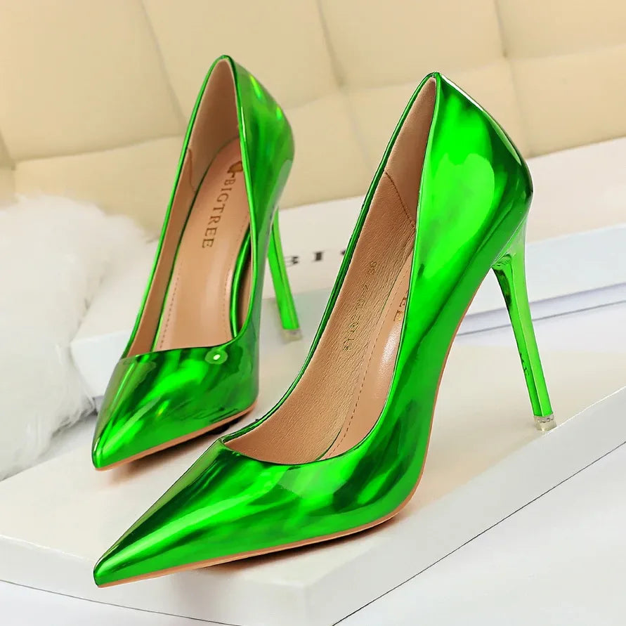 Women Fetish 10.5cm High Heels Pumps Wedding Bridal Stiletto Wedding Bridal Heels Lady Scarpins Office Party Green Blue Shoes