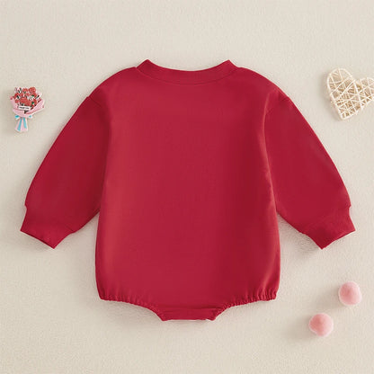 Newborn Baby Girl Boy Sweatshirt Romper Autumn Spring Letter Embroidered Long Sleeve Round Neck Jumpsuits for Valentine's Day